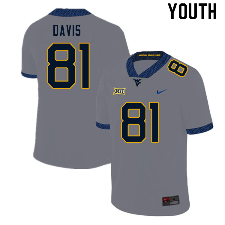 NCAA Youth Treylan Davis West Virginia Mountaineers Gray #81 Nike Stitched Football College Authentic Jersey XG23J32GW